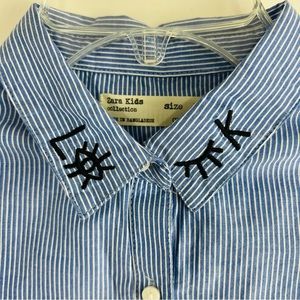 Girls Zara Long Sleeve Shirt with “LOOK” Embroidered Wording on Collar
